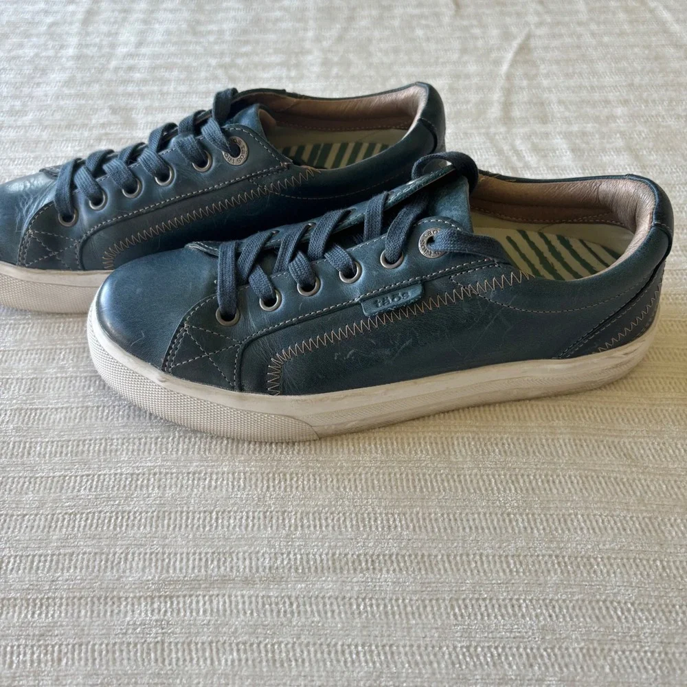 Taos Plim Soul Lux Teal Blue Leather Sneakers Low Top Lace Up Womens US 7